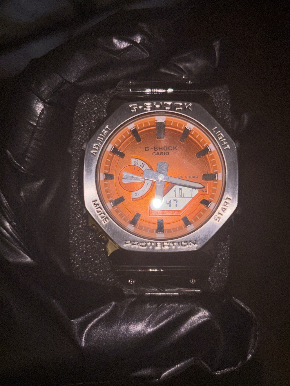 Casio G-Shock Orange Dial Stainless Steel Bezel Watch
